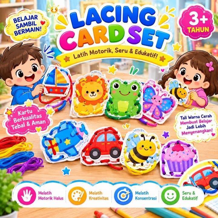 Lacing Card Mainan Edukasi Anak Umur 3 Tahun Keatas