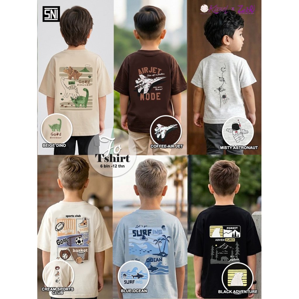 KAZEL X ZEBE JO TSHIRT EDISI SABLON DEPAN BELAKANG/BAJU KAOS ANAK COWOK (1 PCS, UKURAN 6 BULAN - 12 