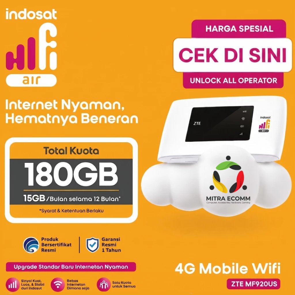 MIFI HIFI AIR ZTE MF920 - INDOSAT - 180GB - Unlock all operator - fleksibel untuk Telkomsel, XL, Ind