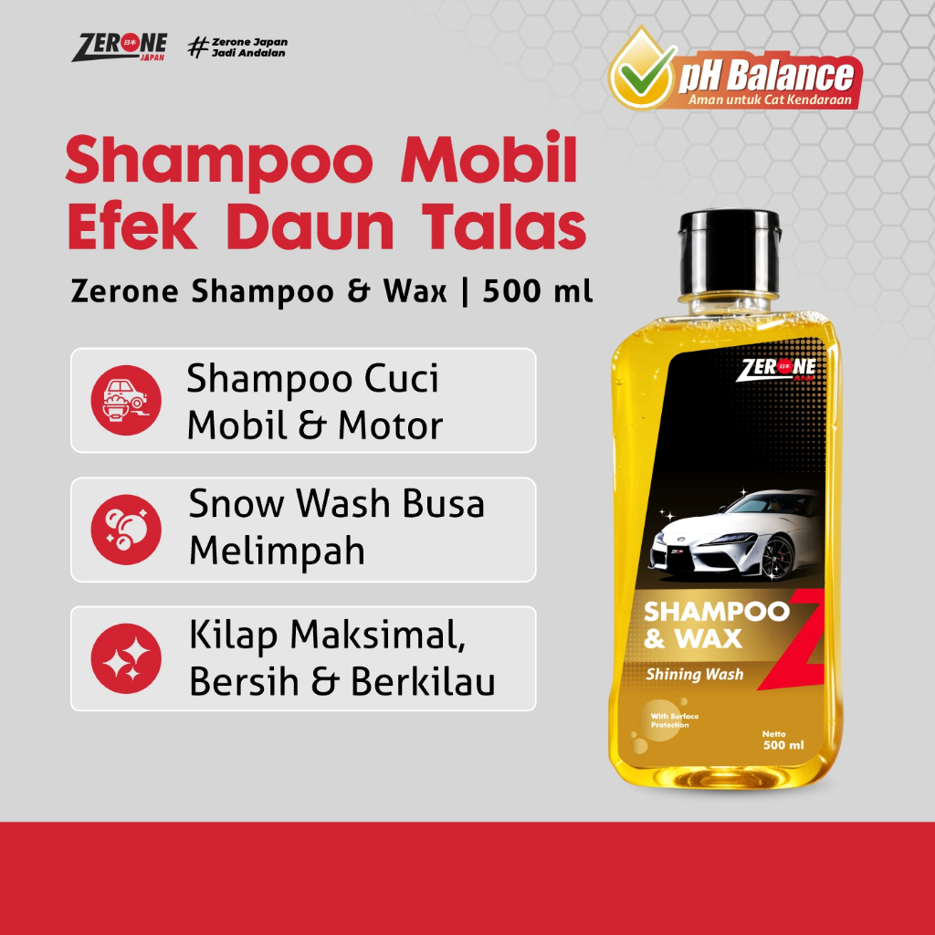 Paket Shampoo dan Sponge Zerone Japan Cuci Mobil Motor 500 ml