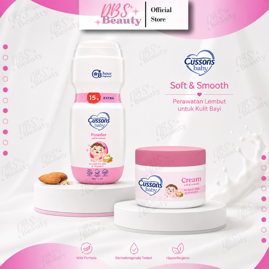 Cussons Baby Soft & Smooth Paket Bedak Bayi dan Cream Bayi Almond Milk Vitamin E