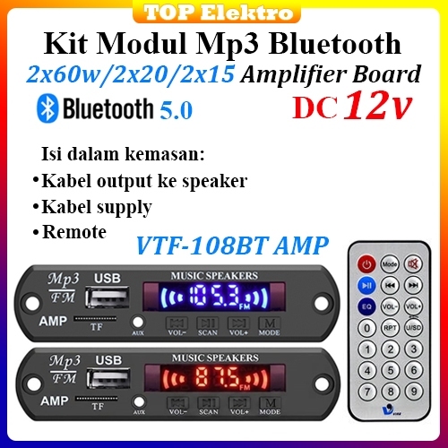 Kit Modul MP3 Bluetooth 2x15W 2x20W 2x60W Amplifier Board DC12V dengan Remote Mendukung Bluetooth US