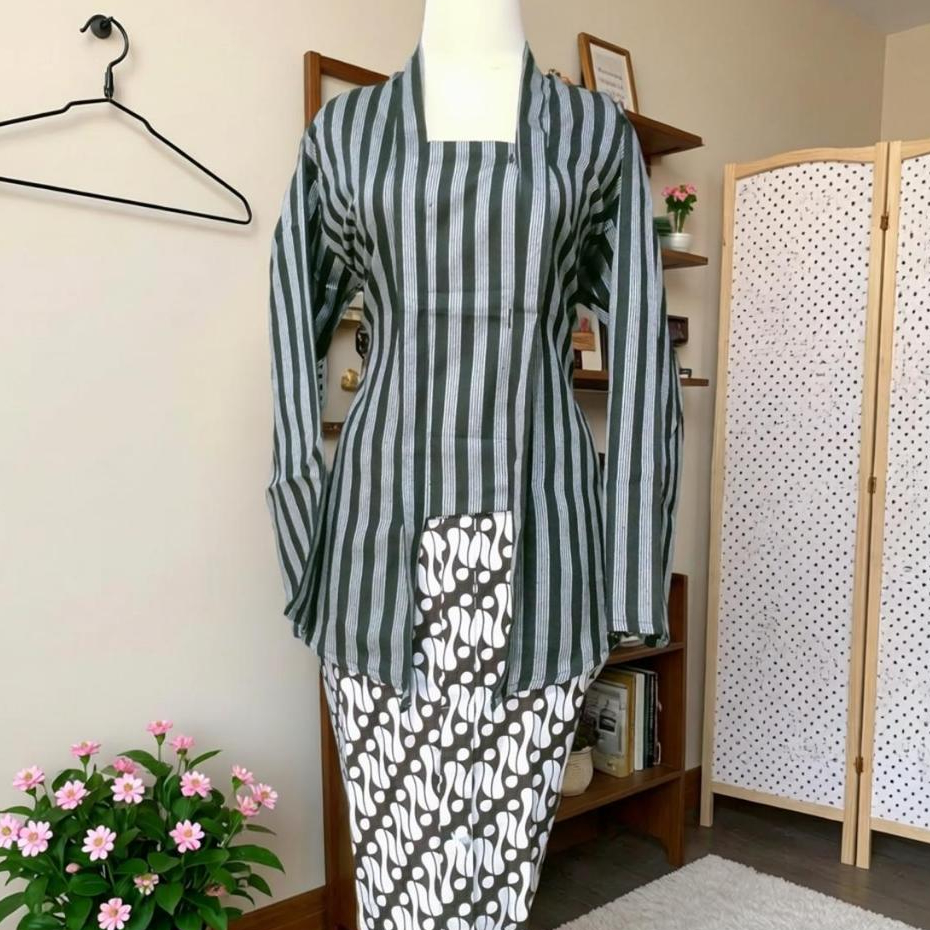 Set Baju Lurik Wanita Jawa/Set Kebaya Wanita Adat Jogja/Kebaya Lurik Perempuan Jawa/Kebaya Kartini