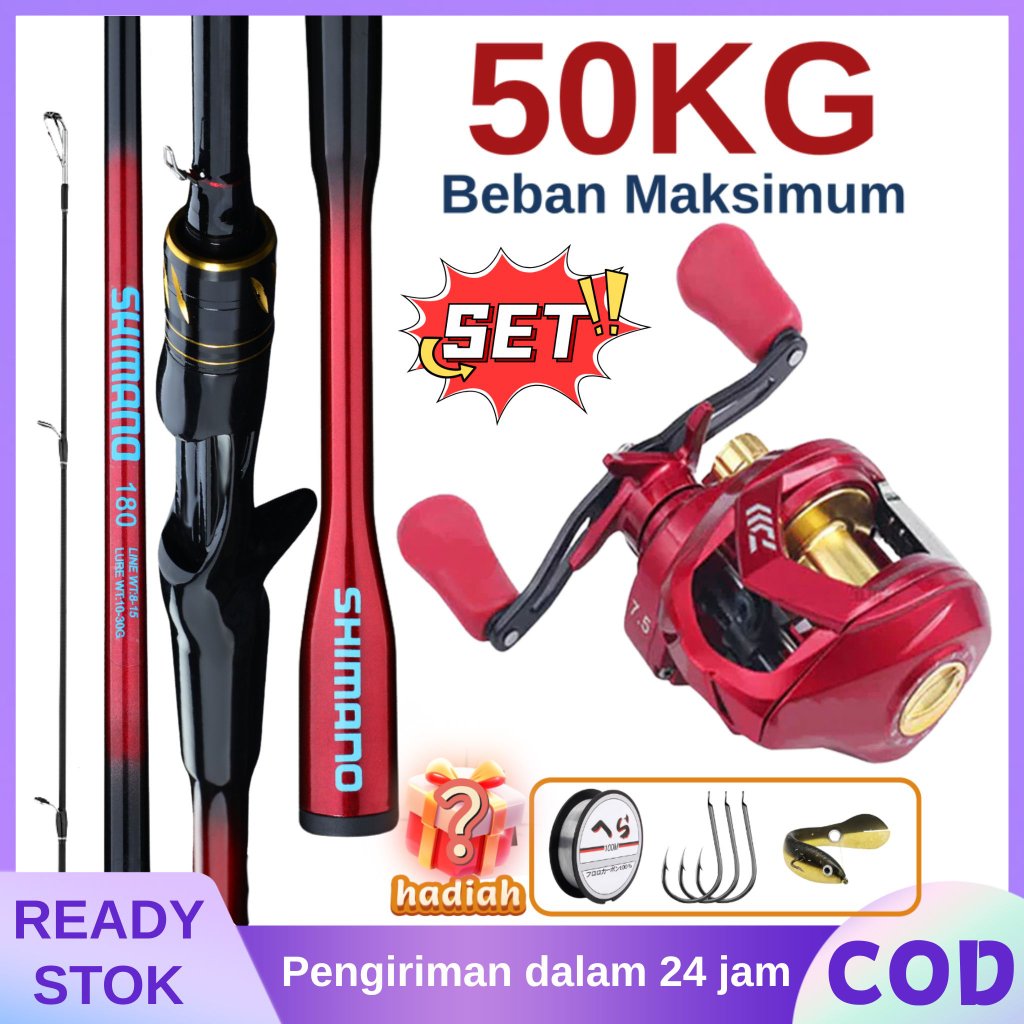 2026 New Reel Casting Set Full Carbon Fishing Rod Baitcasting Reel BC Rod Joran Pancing Black Red Go
