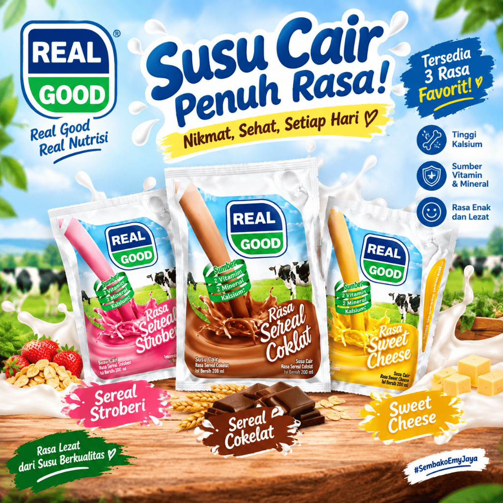 Real Good UHT Bantal Pouch 125ml Susu Lezat