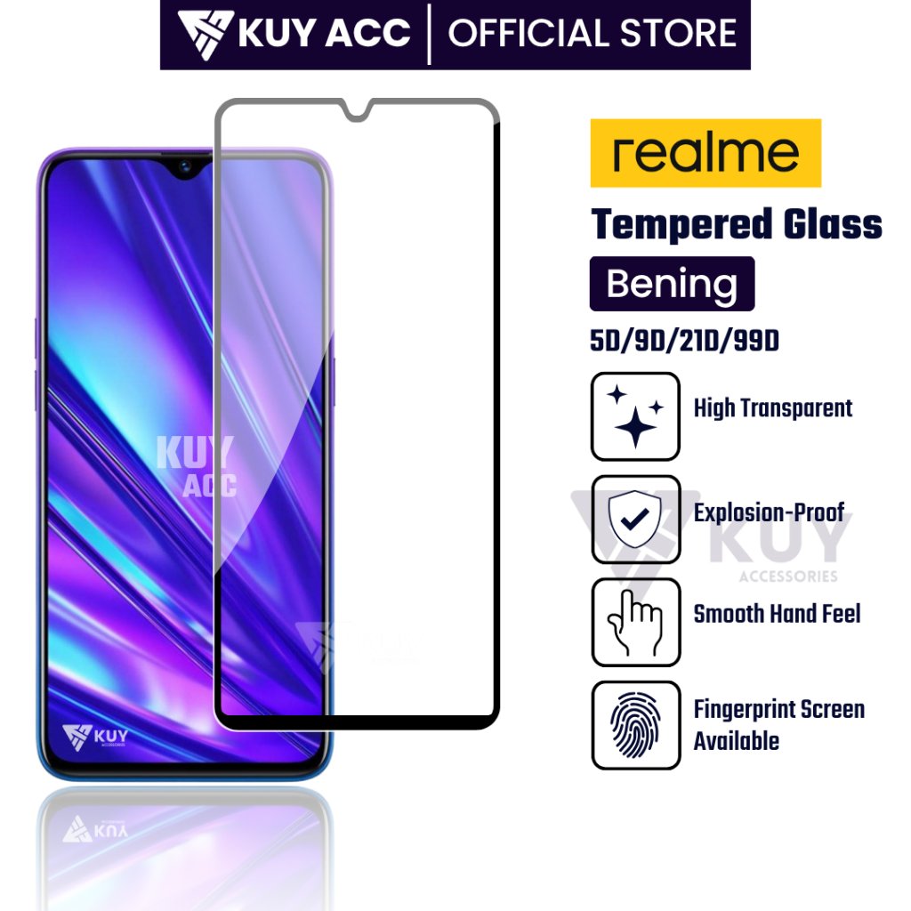 KUY - Tempered Glass Full Layar 5D Realme X XT X Lite X2 X2 Pro X3 X3 Pro X3 S. Zoom X7 X7 Pro GT 5G