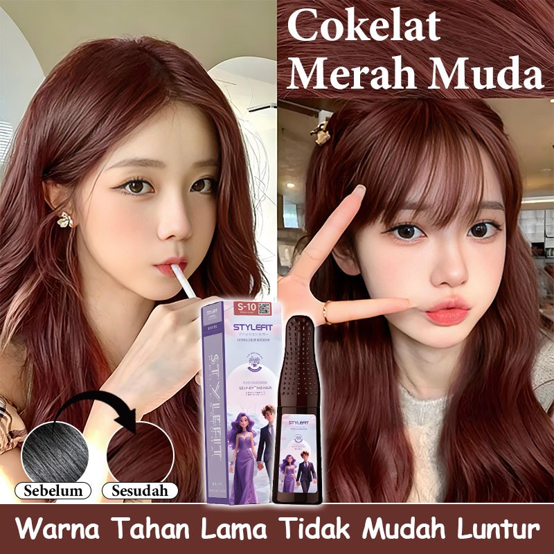 [Terlaris]STYLE FIT Cat Rambut Warna Coklat Merah Muda Pewarna Rambut Tanpa Amonia 200ml,Tidak Perlu