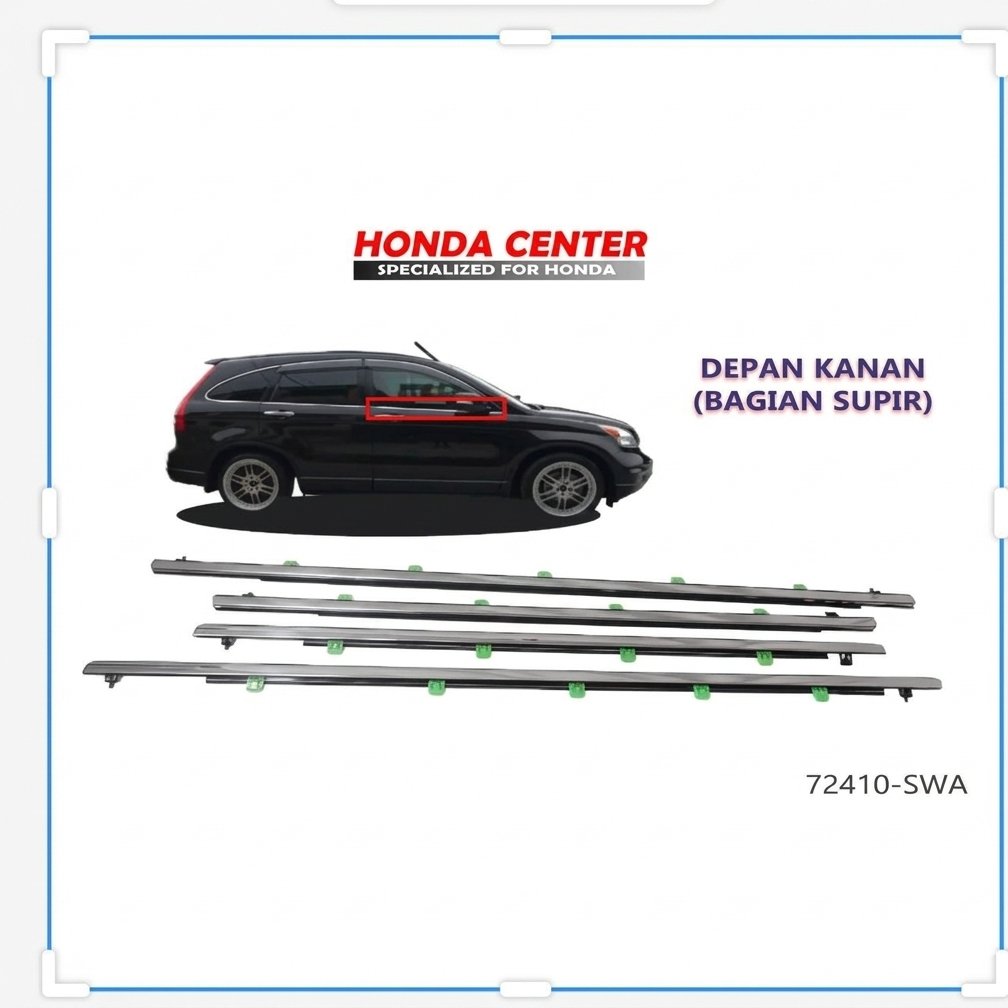 Pelipit Karet Kaca Luar Weather Strip Luar Honda Crv Gen3 2007 2008 2009 2010 2011 2012 Set 4 Pintu