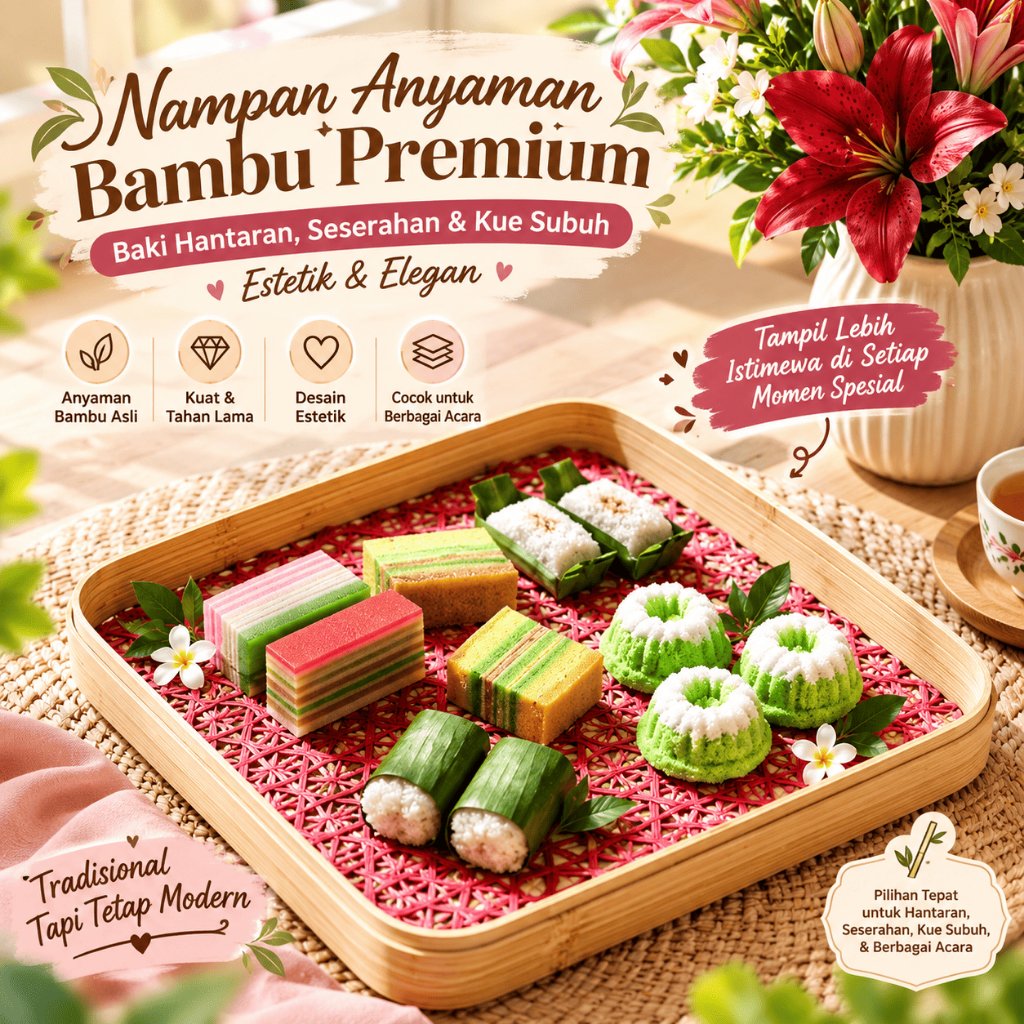 Nampan Anyaman Bambu Premium Baki Hantaran Seserahan Kue Basah Estetik