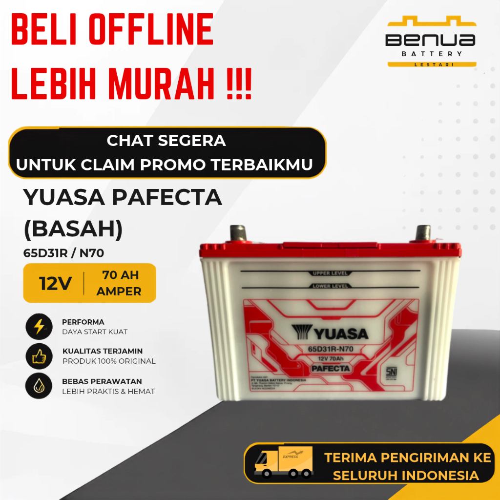 Aki Yuasa PAFECTA BASAH 65D31R / Aki N70 / Aki N 70 / Aki Mobil 12V 70Ah Original Yuasa