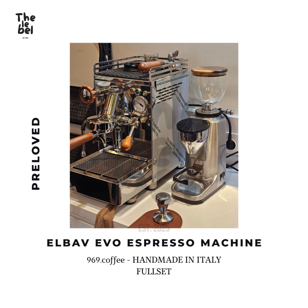 Paket Lengkap Mesin Espresso 969.coffee Elba Italy + Grinder | Full Set Wood Accent Second Terawat