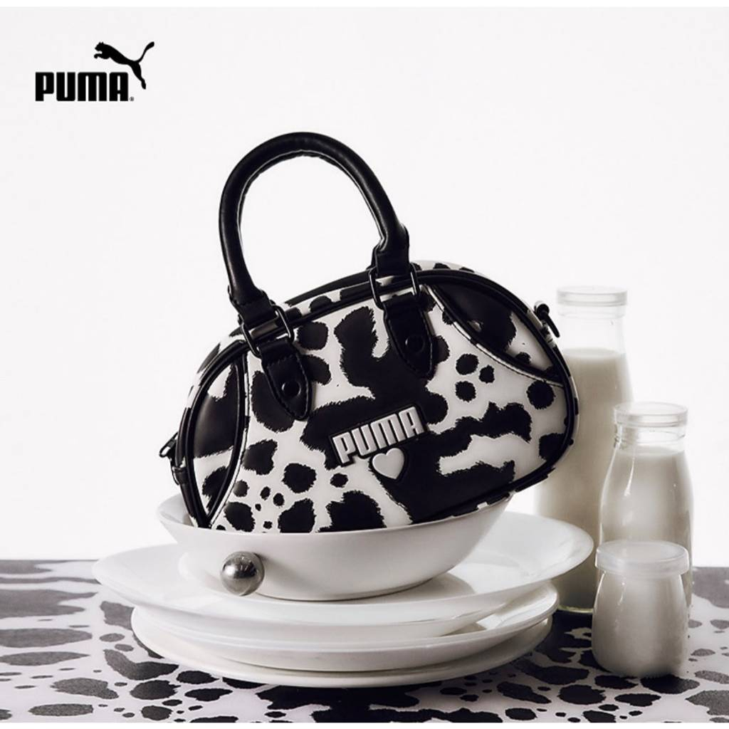 PUMA Cow Print Mini Bowling Bag – Black/White