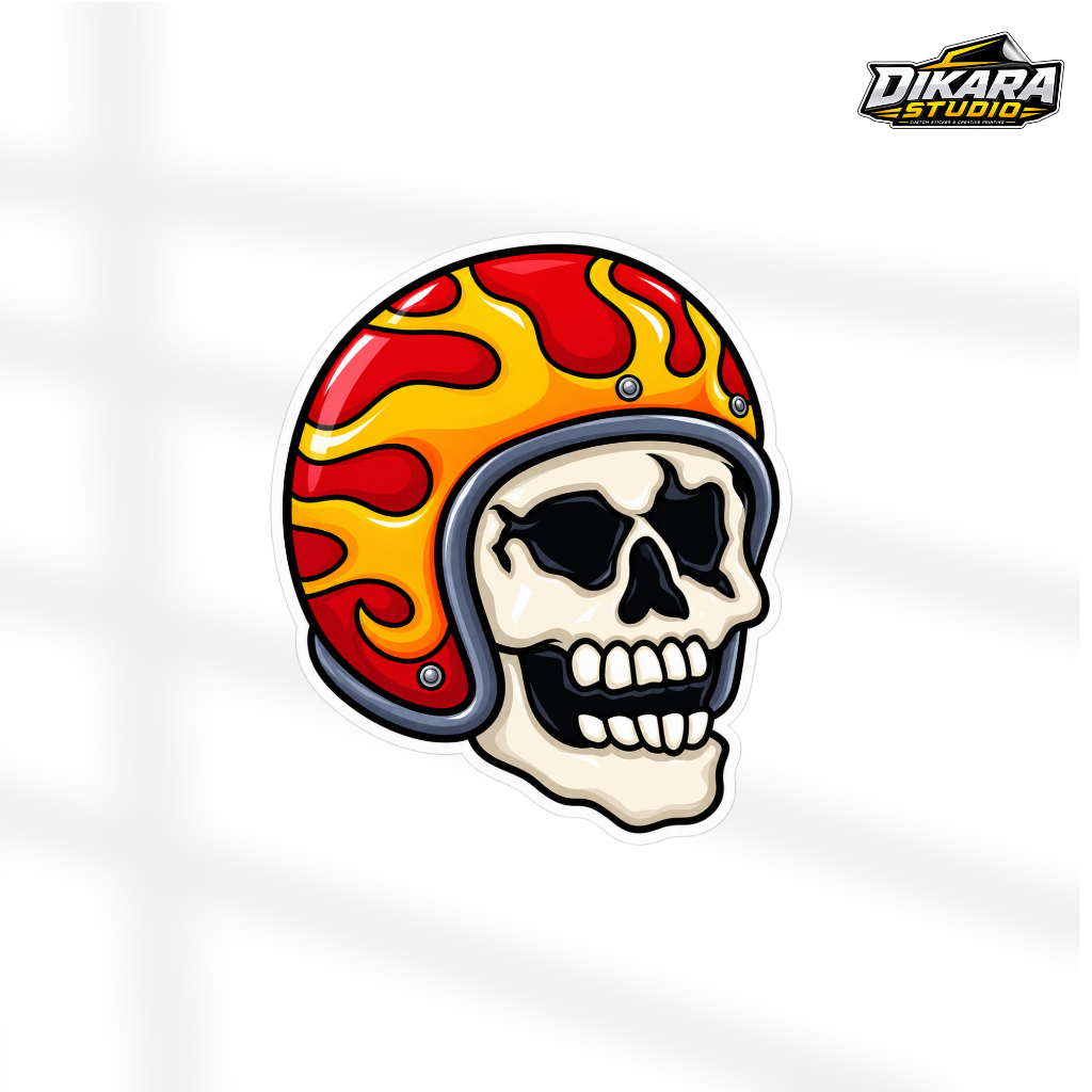 Stiker Vinyl Glossy Skull Helm Api Aesthetic Tahan Air | Stiker Helm Laptop