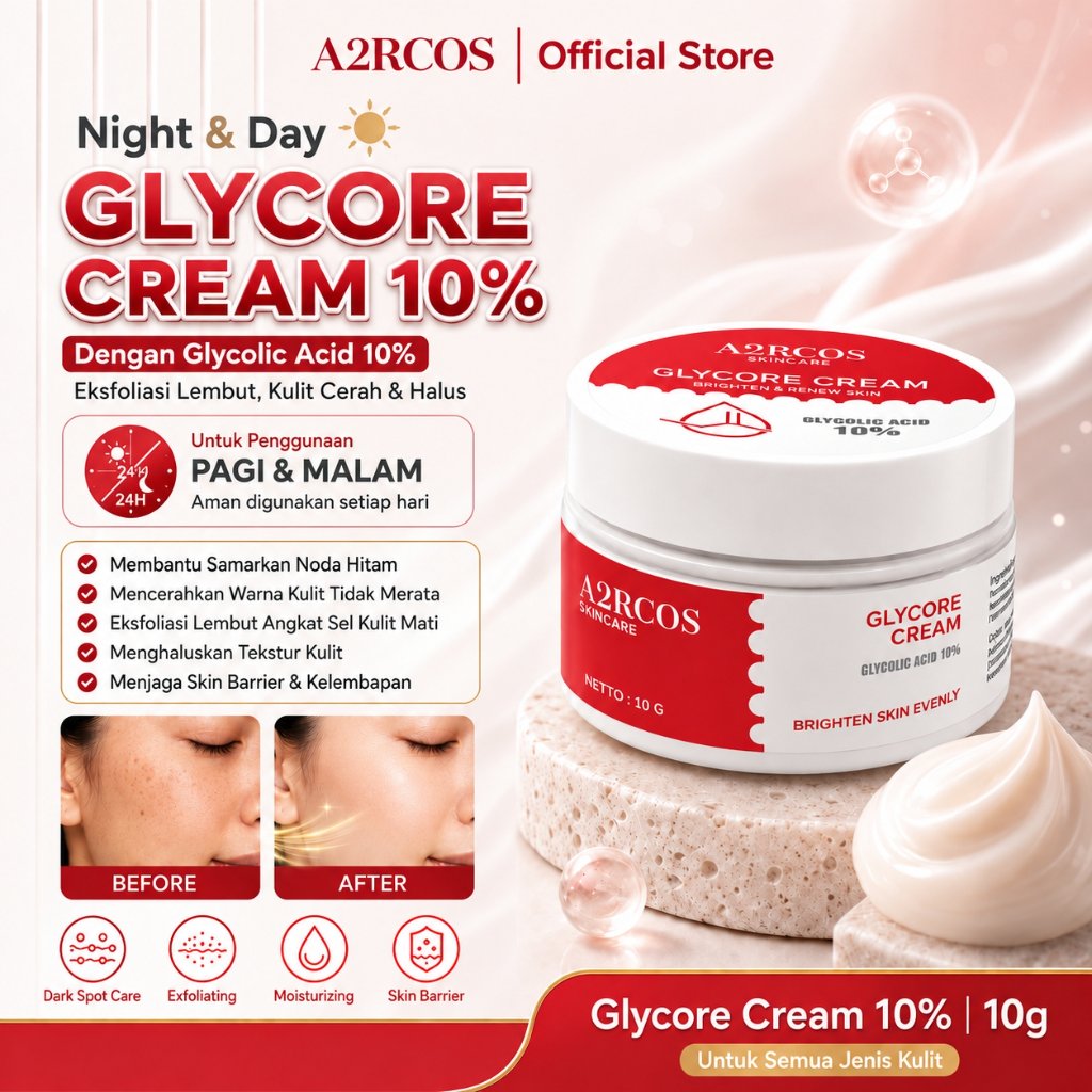 A2RCOS Skincare Cream Brightening 10gr Skin Day Night Wajah Pemutih Facial