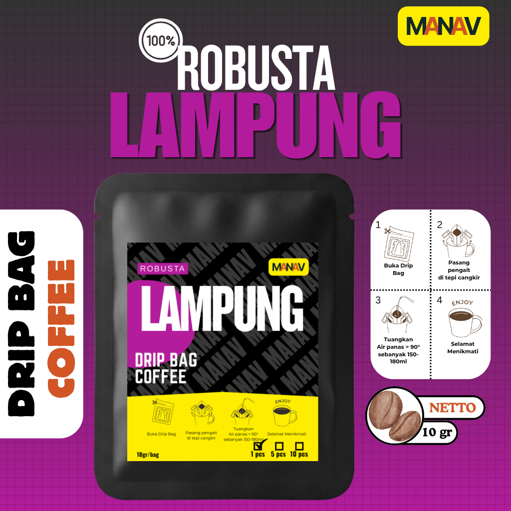 Kopi Robusta Lampung - Kopi Drip Bag Robusta Lampung / Drip Bag Coffee Robusta Lampung 10gr/bag | 10