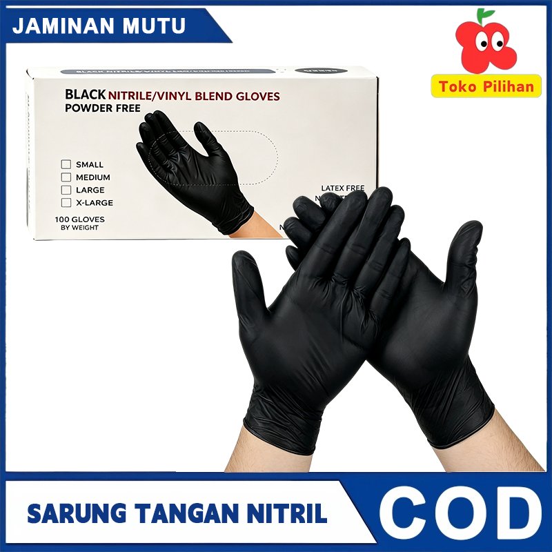 Sarung Tangan Nitril Hitam Campuran Nitril Vinil Bebas Bubuk Bebas Lateks 1000 Sarung Tangan