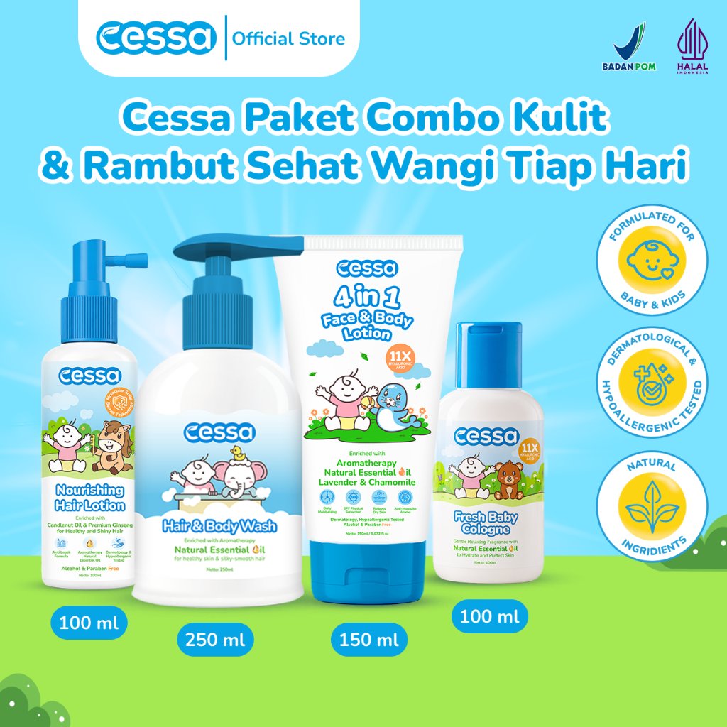 Buy 3 Get 4 - Cessa 4in1 Face & Body Lotion + Cessa Fresh Baby Cologne + Hair & Body Bottle 250 Ml +