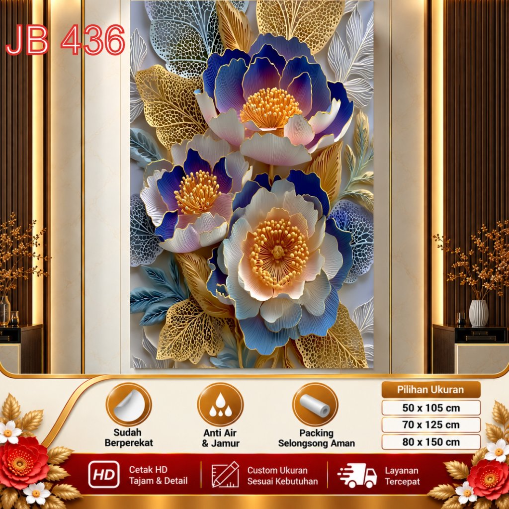 Wallpaper Cetak Bunga 3d Besar Rekomendasi Untuk Ruang Tamu , Wallpaper Bunga Biru Besar 3d Mewah