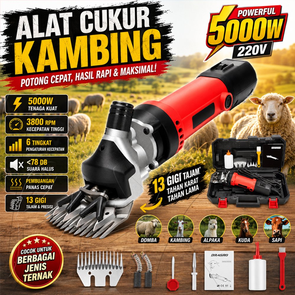 Mesin Cukur Kambing 5000W Alat Cukur Bulu Domba Kambing Listrik Alat Potong Rambut Kambing 6 Kecepat