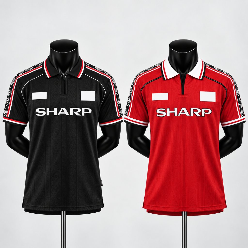 Jersey Retro MU Umbro 1998 - Home SE Black - Full Bordir Suede