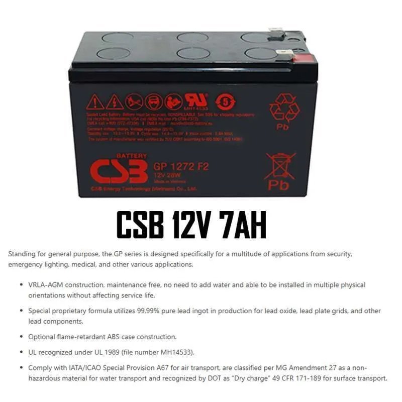 2 DUS 20 Baterai UPS CSB 12V 7AH GP1272 CSB 12360 7 F2 Baterai UPS Batere Aki Kering original CSB