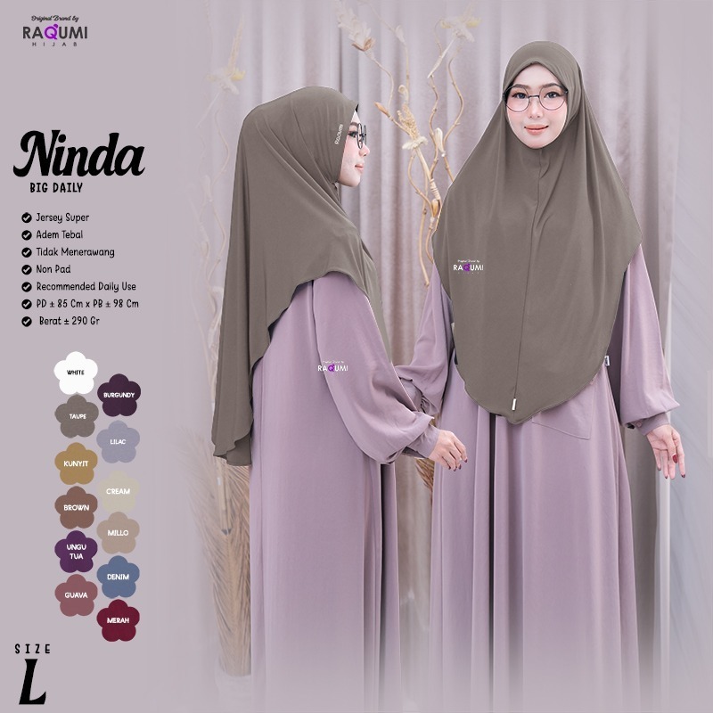 NINDA BIG HIJAB ORIGINAL BY RAQUMI HIJAB /JILBAB JERSEY JUMBO / HIJAB BERGO POLOS INSTAN