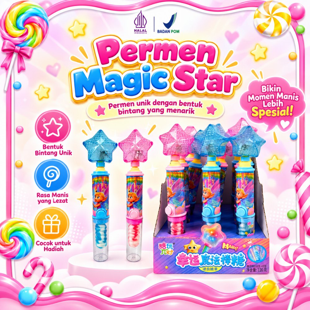 Magic Stick Star Candy– Permen Lolipop Bintang LED Lampu Menyala Rasa Buah | Permen Halal Mainan Ana