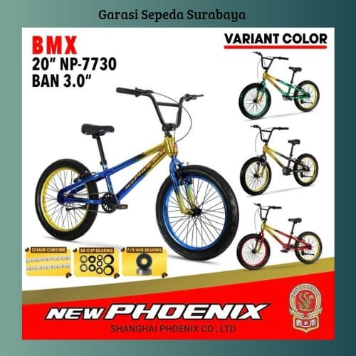 Sepeda Anak Laki BMX 20 Inch New Phoenix NP 7730 Chrome Metallic Ban 3.0 Jumbo V-Brake Bearing Sport