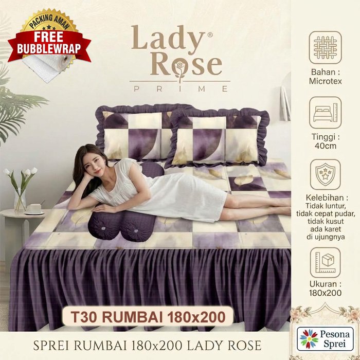 SPREI LADY ROSE 180x200 RUMBAI / LADY ROSE SPREI RUMBAI 180x200 TINGGI 30