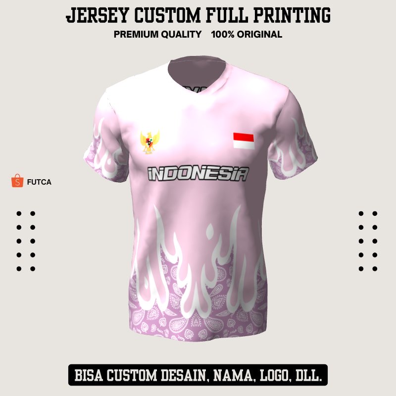 Kaos Jersey Futsal Pink Putih Motif Api Jersey Futsal Custom Full Printing - 458