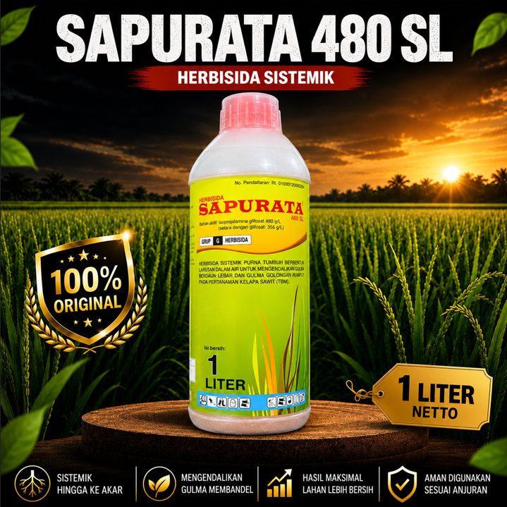 HERBISIDA SAPURATA 480SL 1LITER OBAT RUMPUT GLIFOSAT SISTEMIK GULMA TUMBUH LAMA