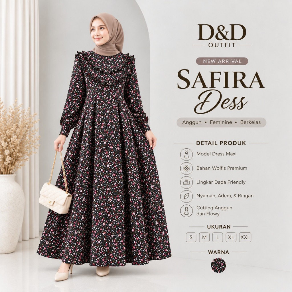 New Gamis Ruffle Gamis Mewah Wolfis Premium Motif Bunga Terbaru