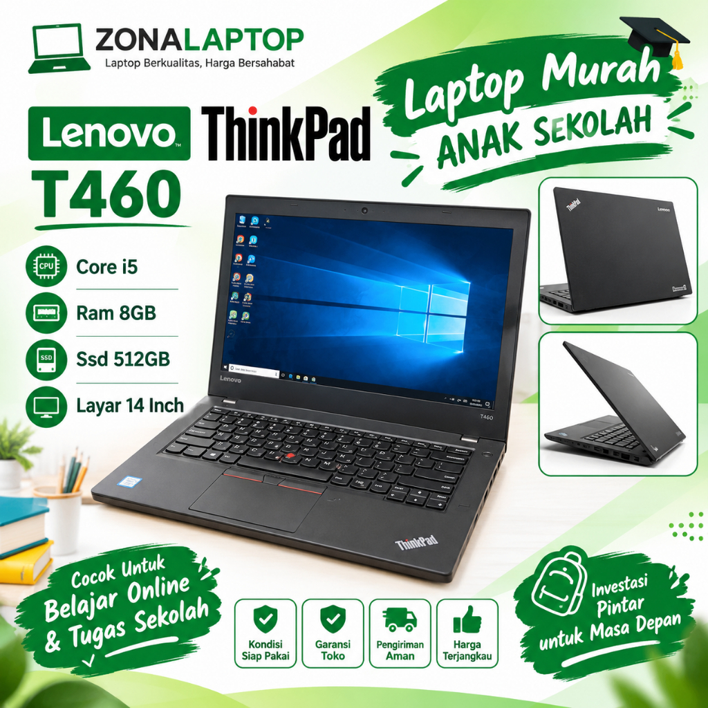 LAPTOP LENOVO T460 CORE I5 GEN 6 RAM 8GB SSD 256GB - THINKPAD T460 CORE I5 - LAPTOP MURAH THINKPAD -