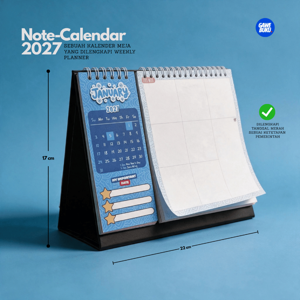 Kalender 2027 Meja Weekly Planner | Kalender Duduk | Agenda Planner Kerja & Sekolah