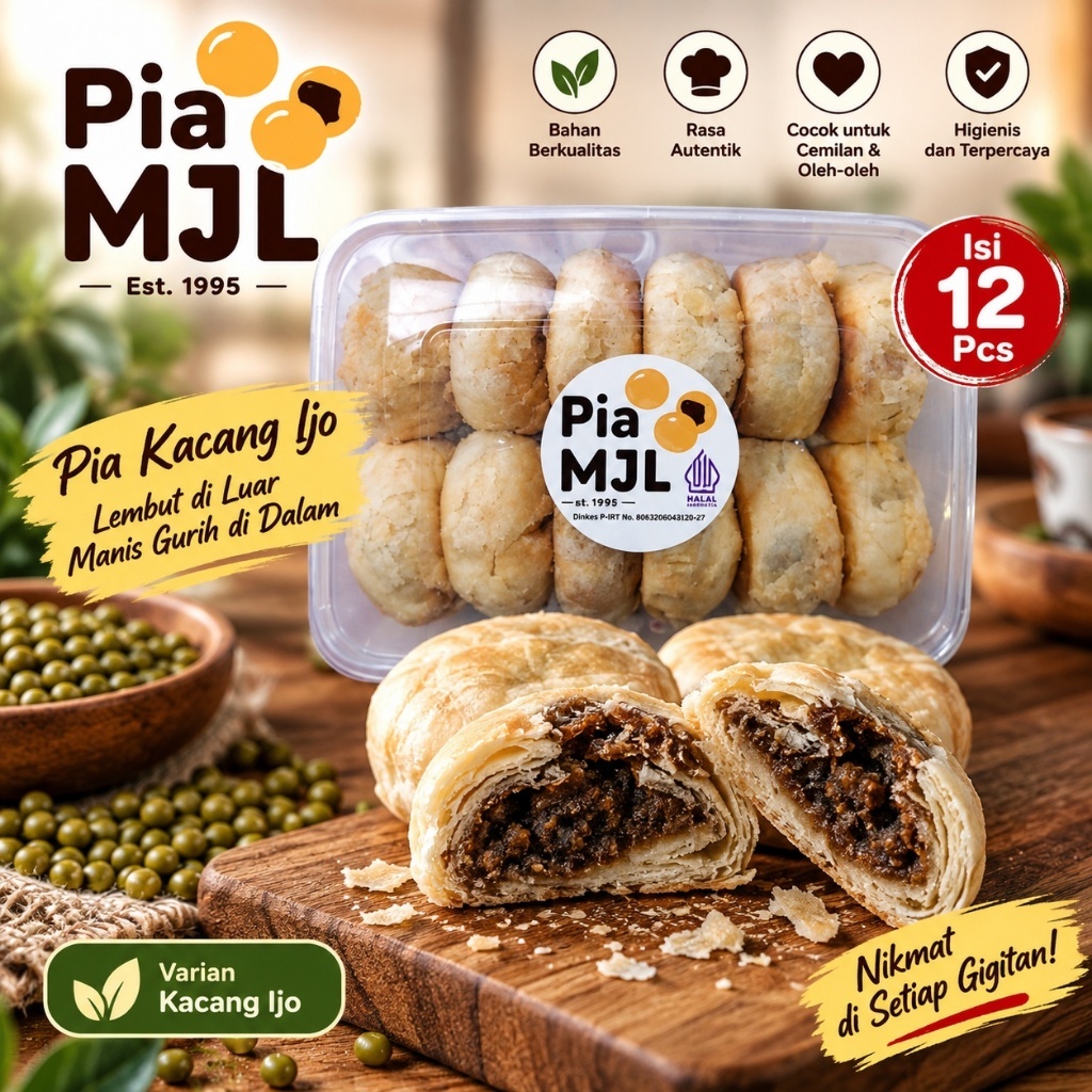 Pia MJL Kacang Ijo Isi 12 Pcs Bakpia Kering Oleh Oleh