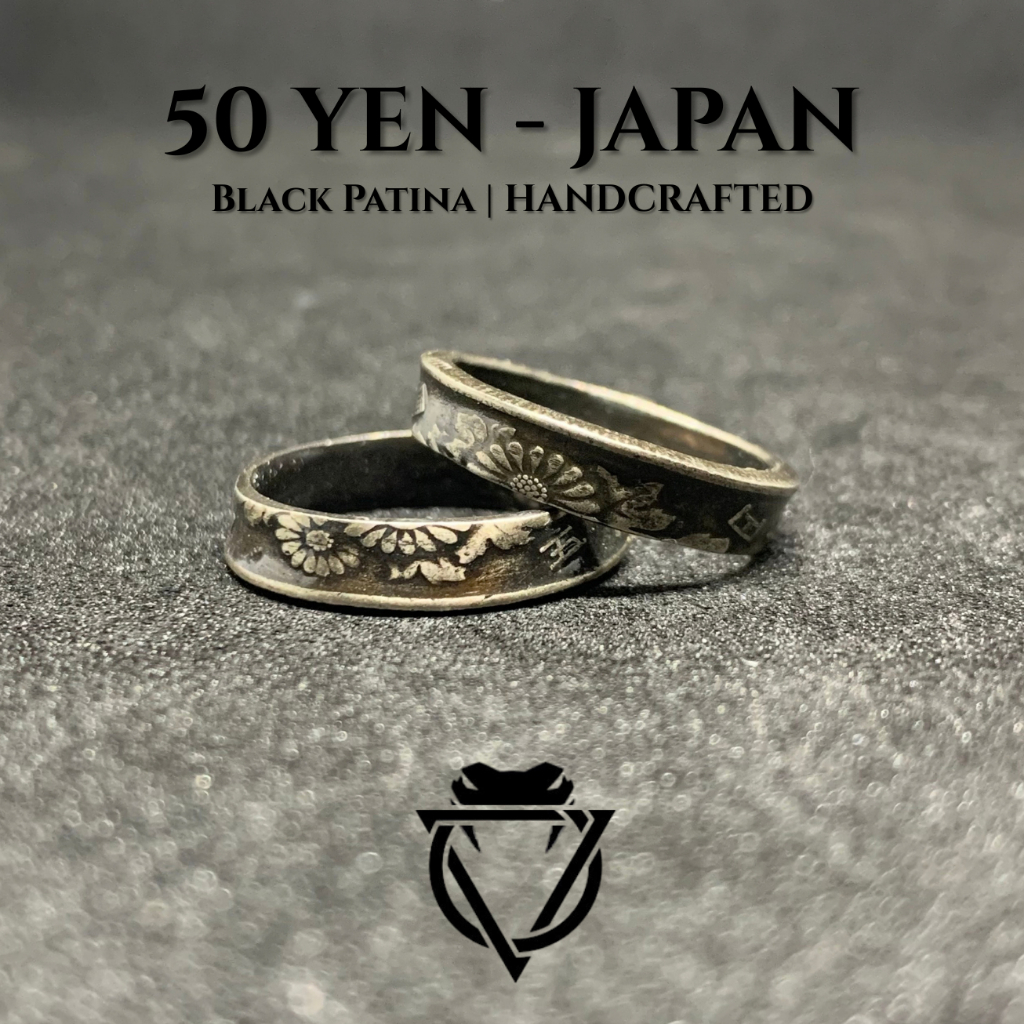 Cincin Pria 50 Yen Jepang - Black Patina Ring Koin Vintage | ViceRings