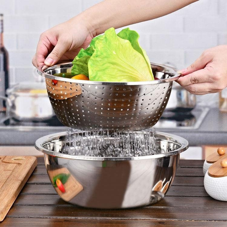 Baskom Lubang Stainless Steel / Baskom Bolong / Baskom Bakul Stainless Saringan Sayur