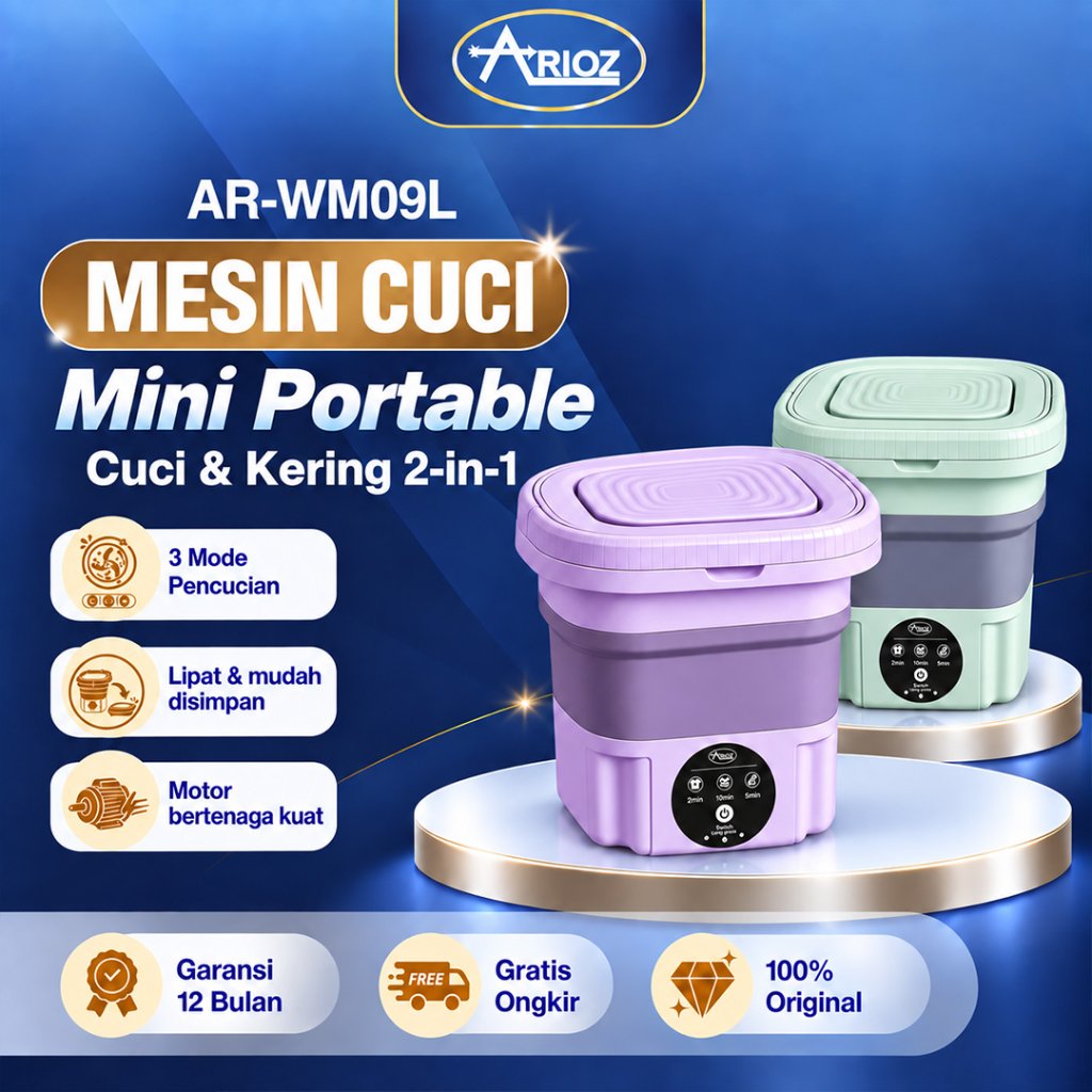[PRE-ORDER] ARIOZ Mesin Cuci WM09L Washing Machine Mini Portable 2 Tabung 9L Mesin Cuci Lipat Otomat