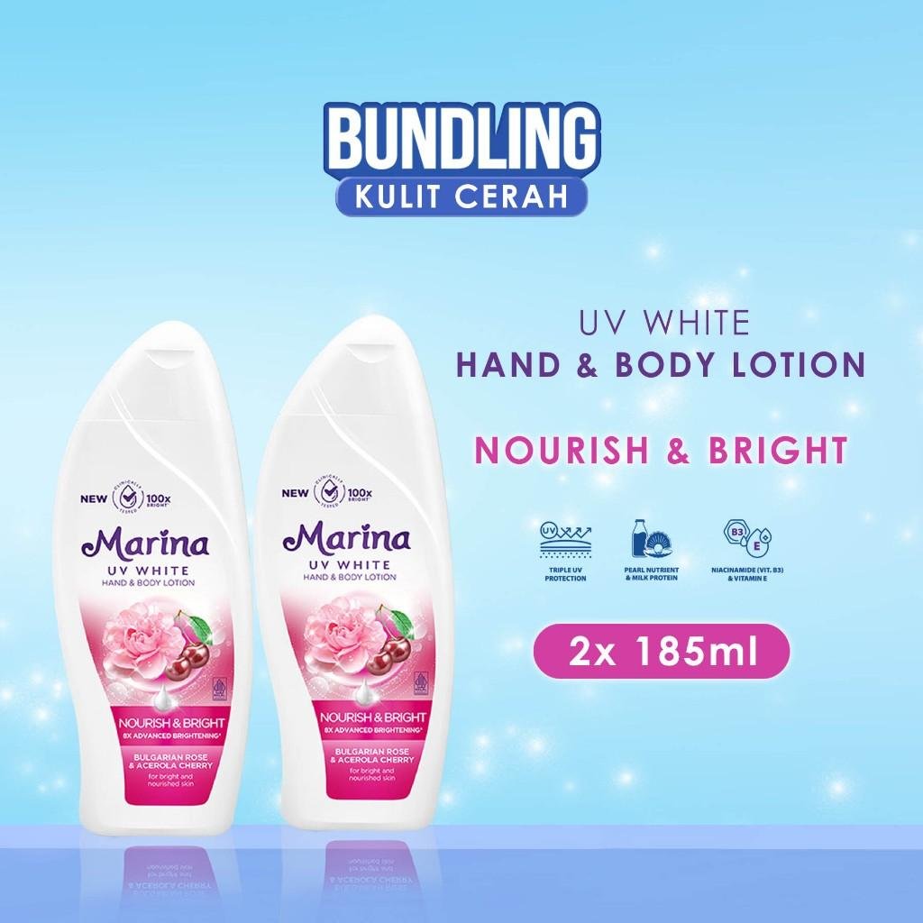 Zonacantik [BUY1GET1] MARINA UV WHITE HAND & BODY LOTION NOURISH AND BRIGHT - HAND BODY MARINA 185ml