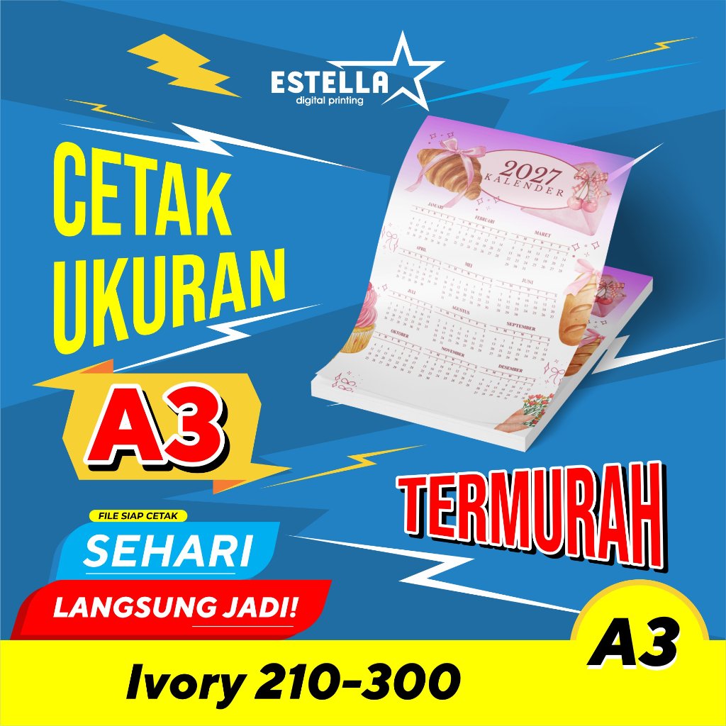Cetak A3 + || Ivory 2 sisi 210gsm/230gsm/300gsm