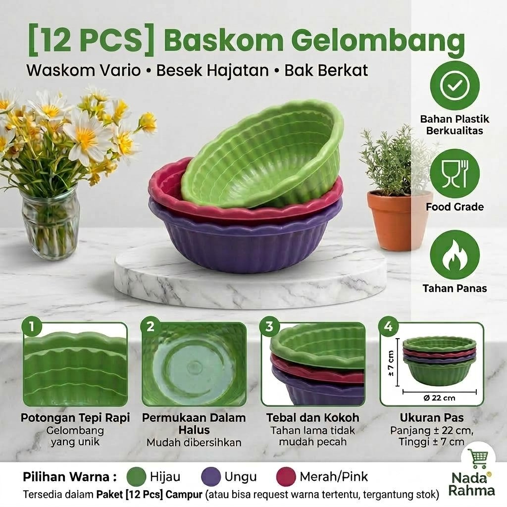 [12 PCS] Baskom Gelombang / Waskom Vario / Besek Hajatan / Baskom Plastik Lusinan / Bak Berkat