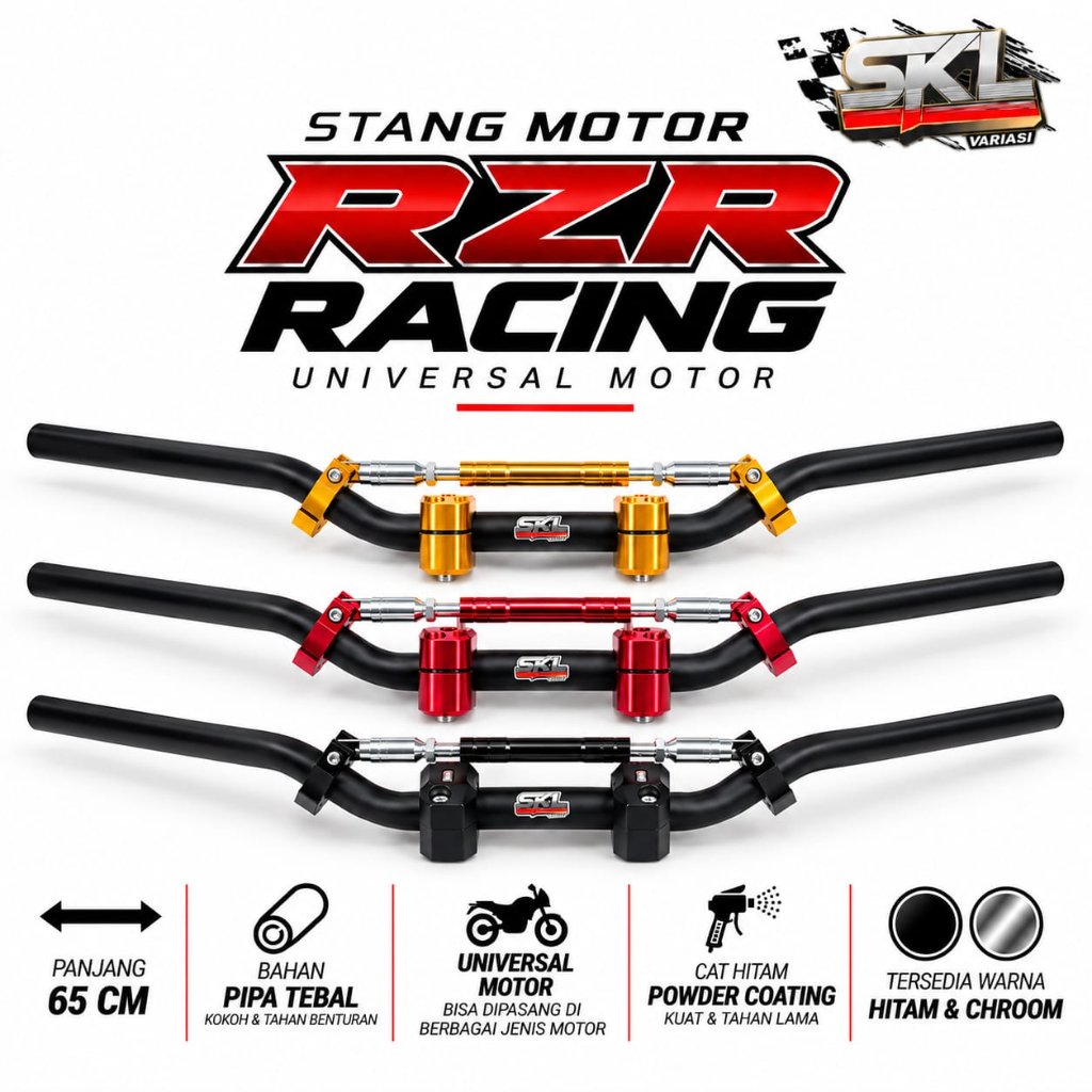 Stang Setang Stir Motor Rzr Racing Custom Balap Road Race Universal Motor kualitas Tebal 2mm Stang B