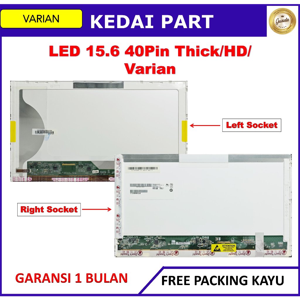 LCD LED 15.6 15 Inch 40 Pin 40pin HD Tebal No Bracket Kuping Baut