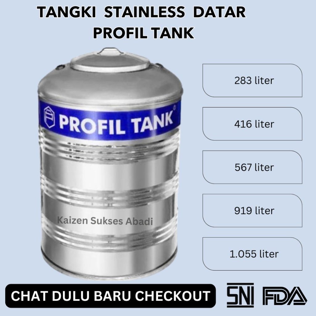 Tandon Tangki Toren Air atas stainless stenlis steel merk profil tank PS datar 380 550 700 1100 1500