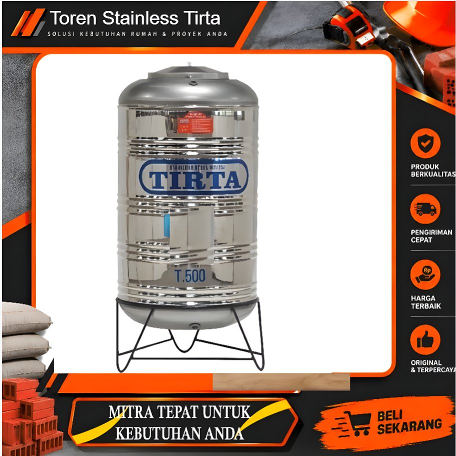 Tangki Air Stainless Steel Tirta /Tangki Air Tirta  Liter Tanpa Kaki | Toren Air Stainless Steel 500