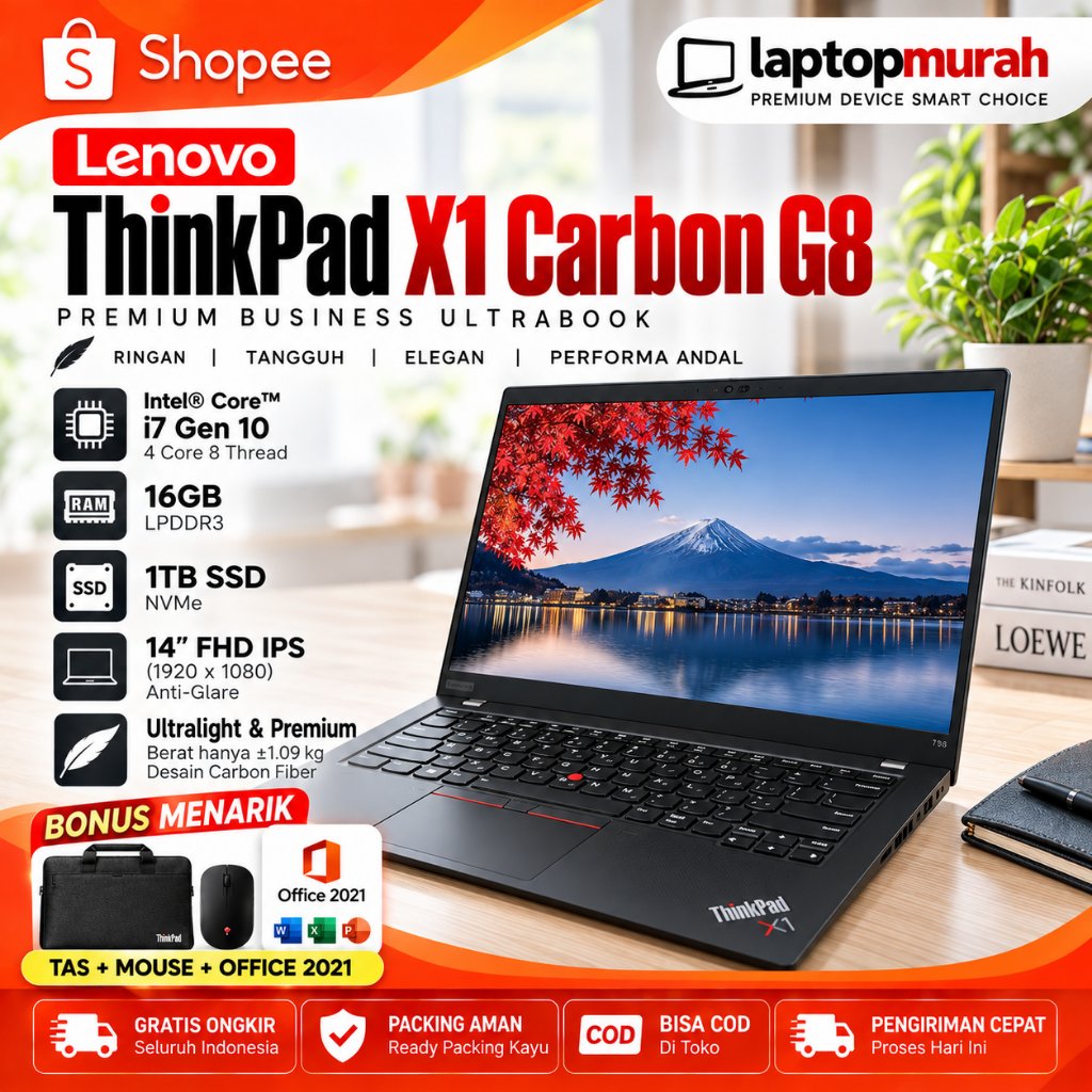 Laptop Lenovo Thinkpad X1 Carbon G8 Core i7 Gen-10 RAM 16GB SSD1TB SSD Murah