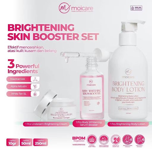 MOICARE Paket Hemat Glow All Over Body Serum Booster + Brightening Body Lotion + Underarm Brightening Cream | Mencerahkan Kulit Badan & Lipatan Ketiak