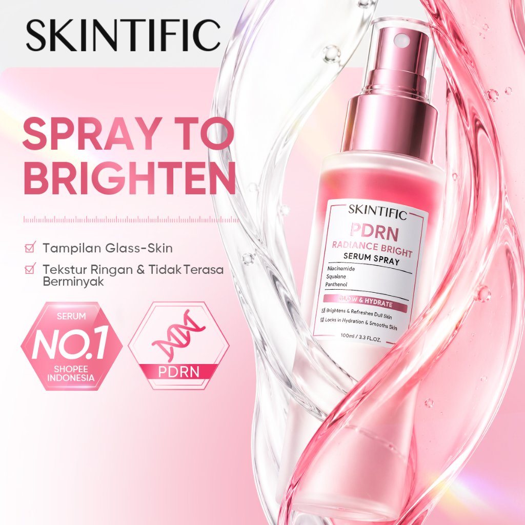 SKINTIFIC - PDRN Radiance Bright Serum Spray 100ml | Instant Glass Skin Kulit Glowing & Cerah dengan Niacinamide - Hydrating untuk Kulit Kusam dan Berminyak