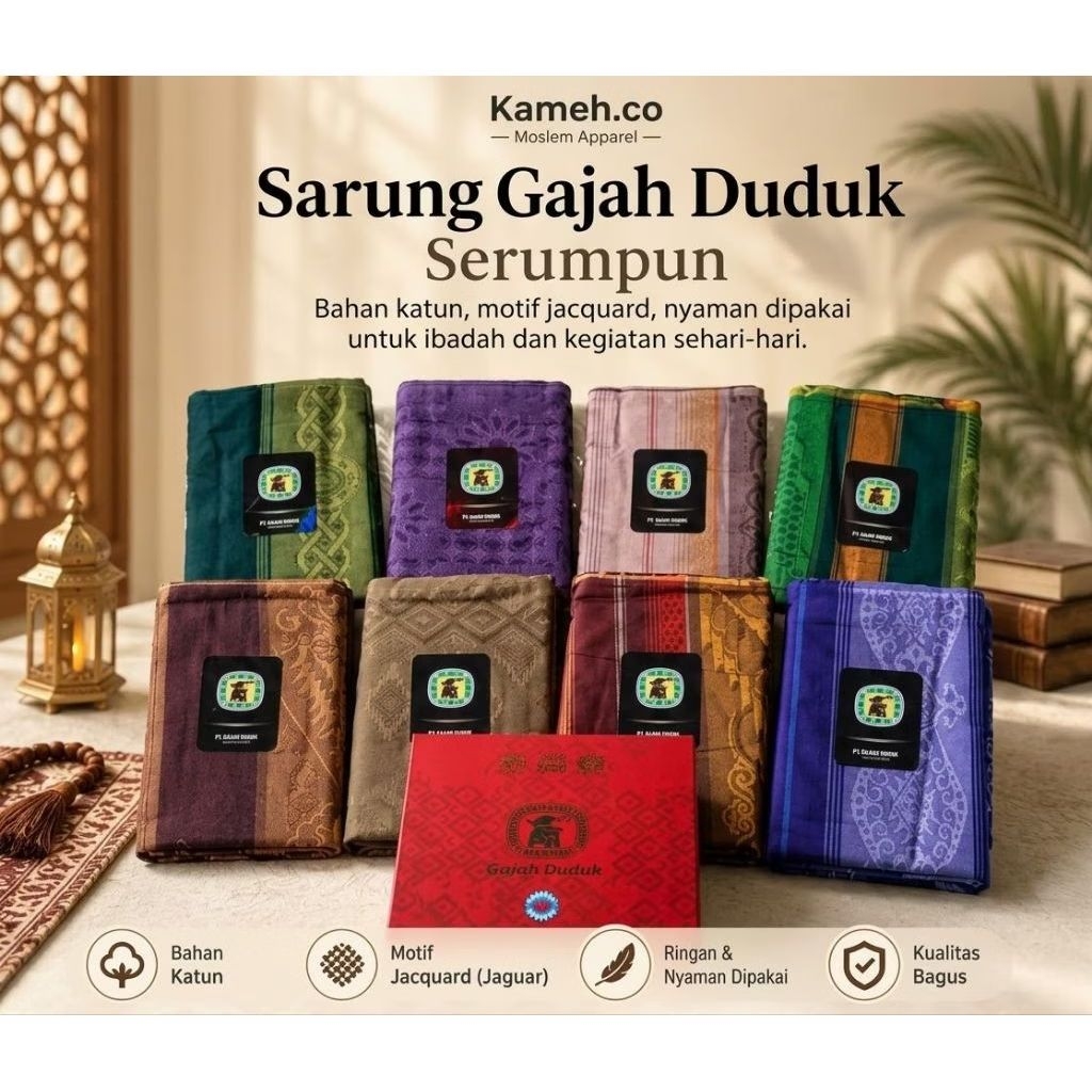 Sarung Gajah duduk serumpun dus merah