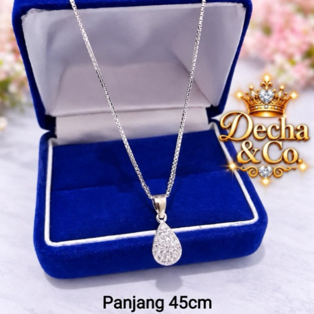 Kalung Titanium Liontin Labu Permata Silver Mewah Titanium